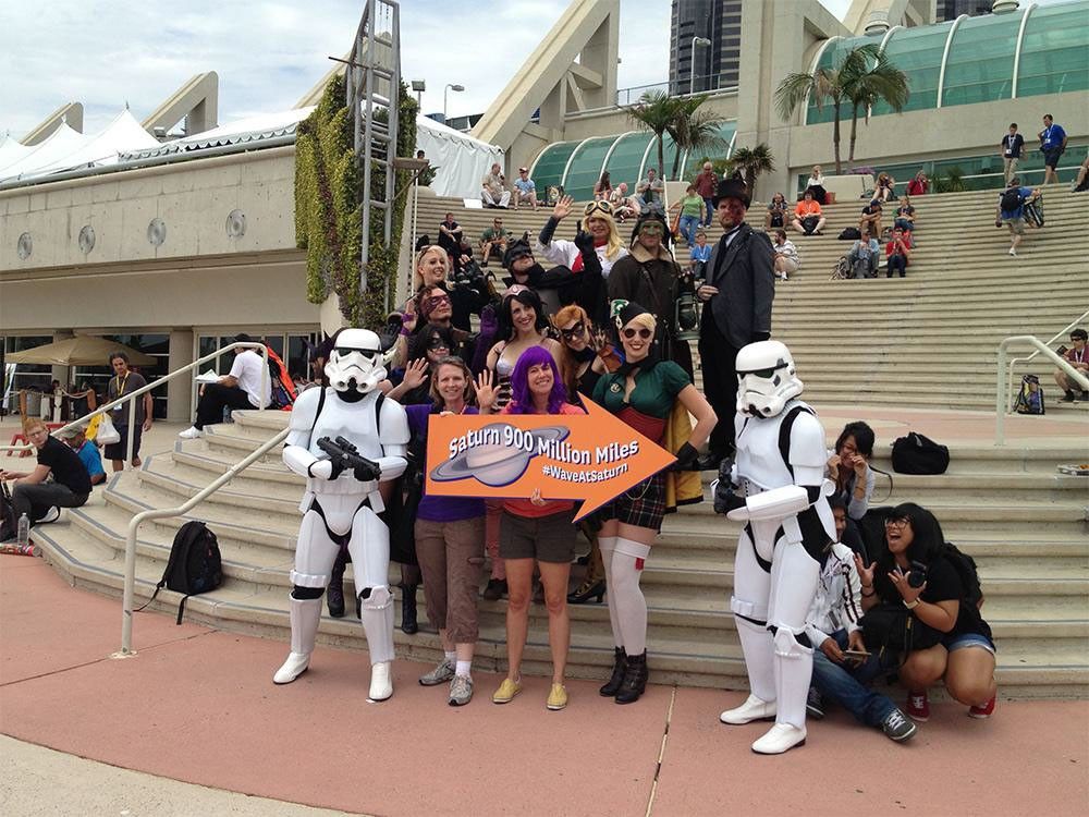 Come one, come all! Dressed-up characters and space buffs gathered at San Diego Comic-Con International to wave at Saturn on July 19, 2013. They celebrated a special opportunity for NASA's Cassini spacecraft in the Saturn system to turn its cameras to image Earth.
