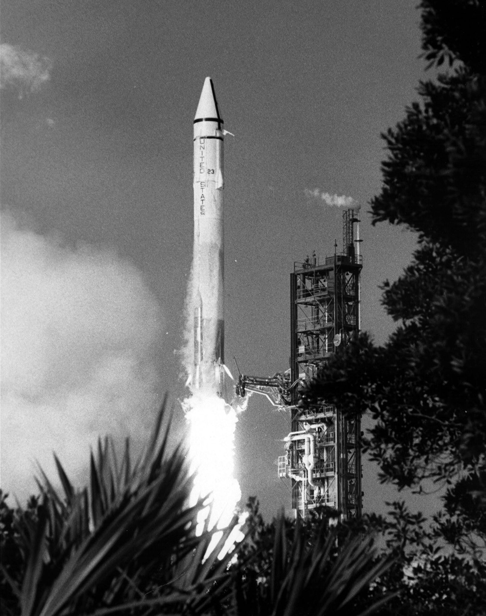 Rocket launching from the launch pad.