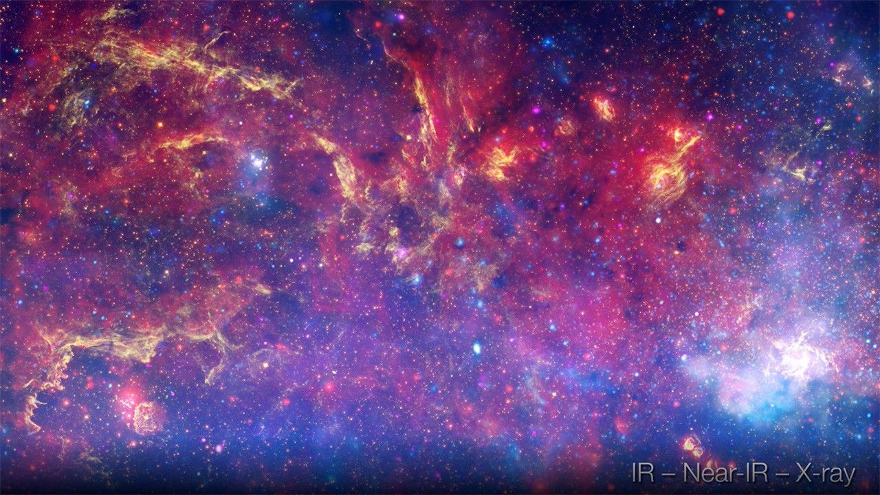 Series of images that show how details about the Milky Way can be revealed by viewing in other wavelengths.