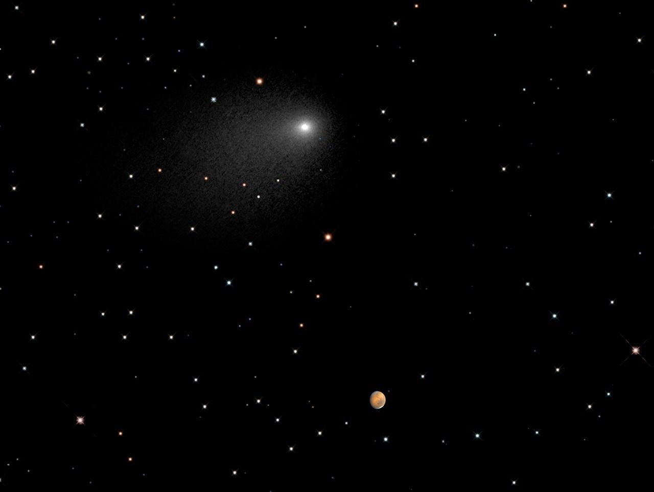 Comet and Mars in the same image.