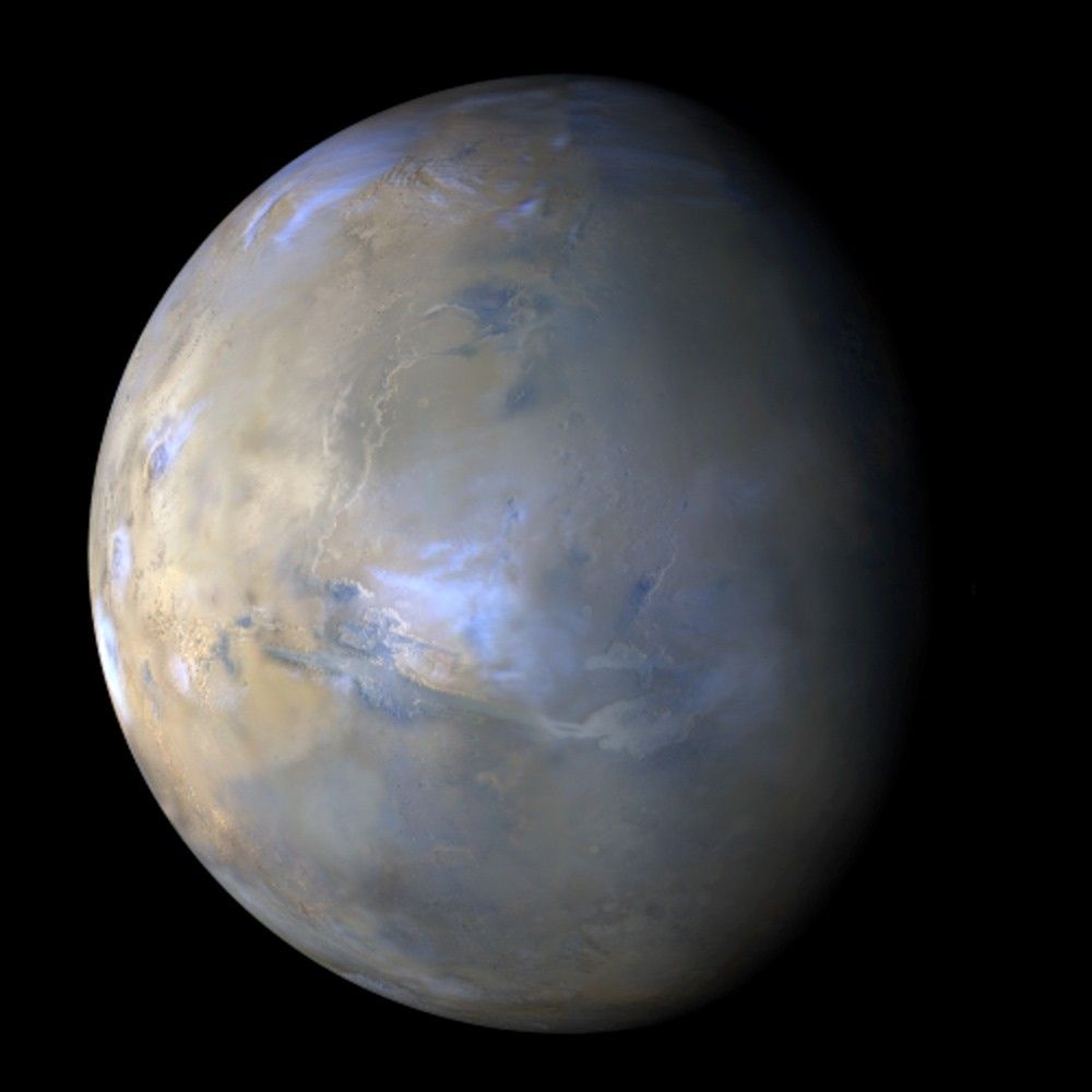 The Mars Color Imager (MARCI) aboard the Mars Reconnaissance Orbiter (MRO) acquires a global view of the red planet and its weather patterns every day.