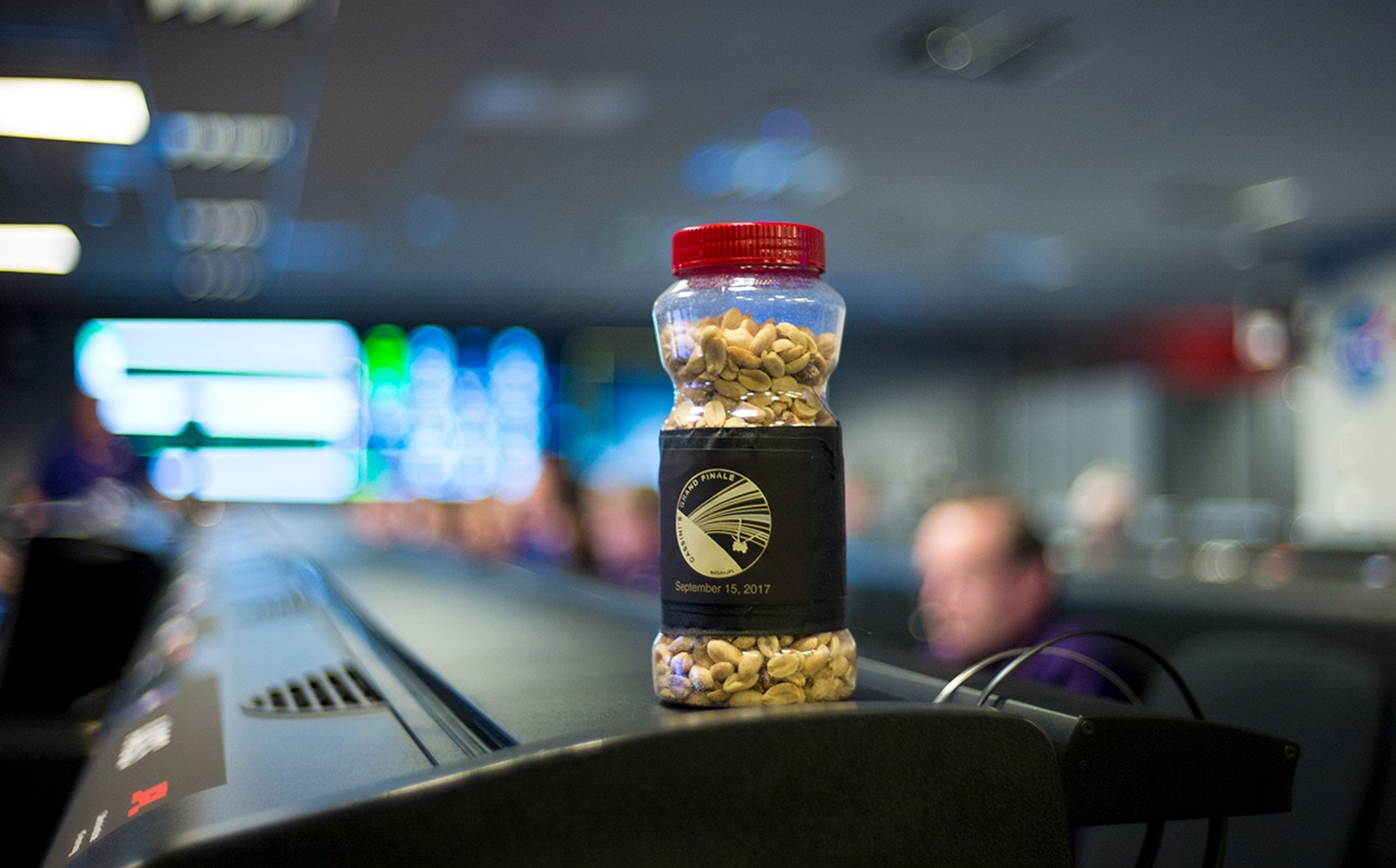 Jar of peanuts in mission control.