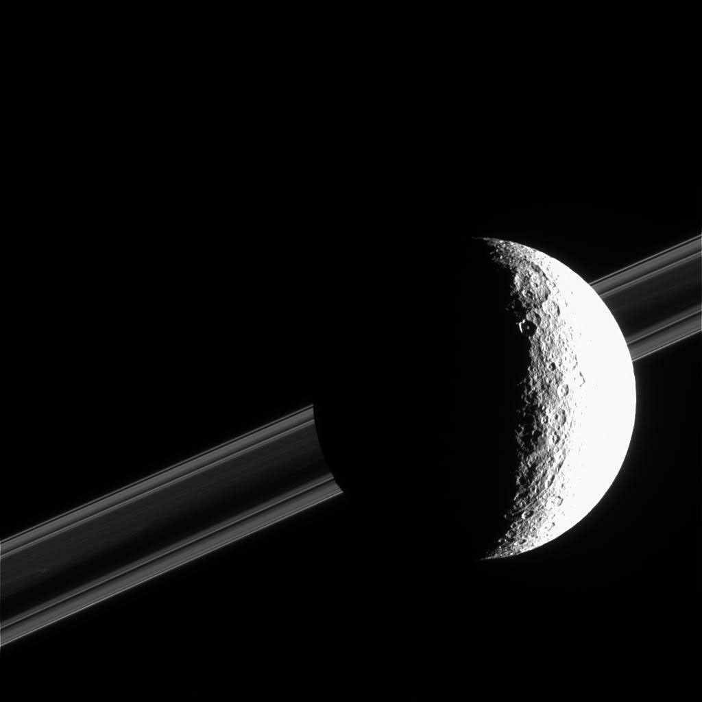 
			Sun-Drenched Rhea - NASA Science			