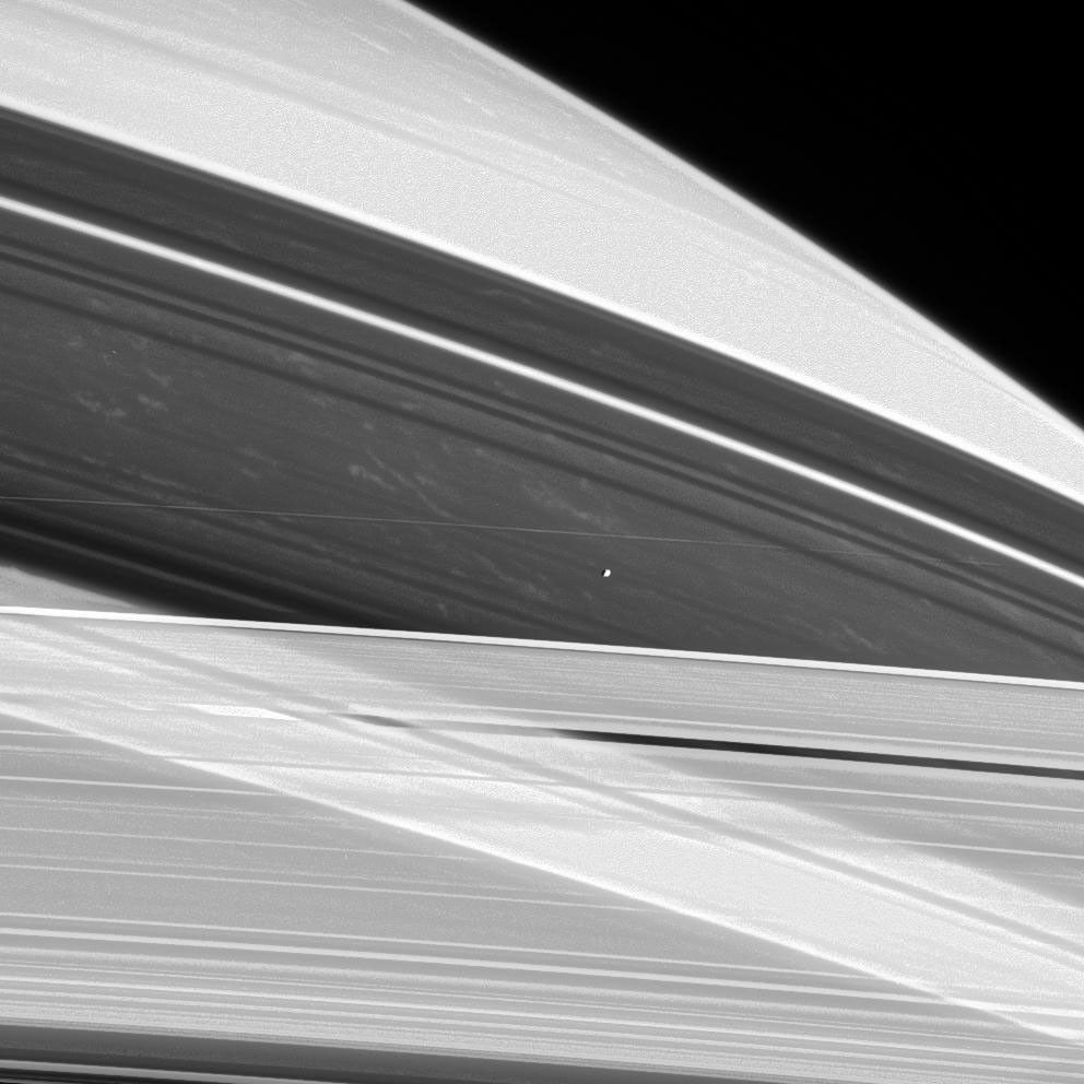 Prometheus hovers between the A and F rings