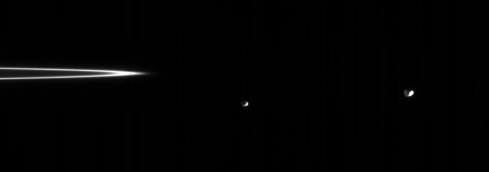 Epimetheus and Janus at the edge of the F ring