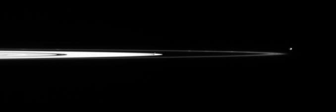 The rings, with Pandora and tiny Atlas