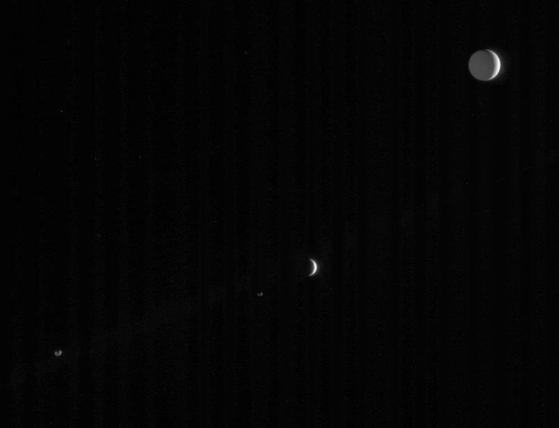 Enceladus, Epimetheus, Janus and Tethys