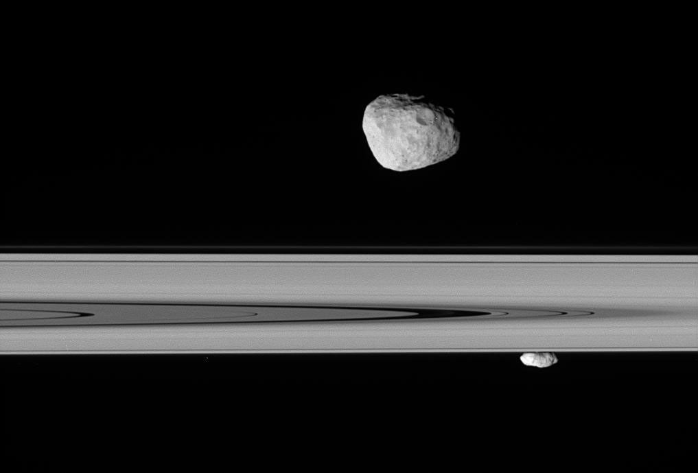 Janus and Prometheus from just beneath the ringplane
