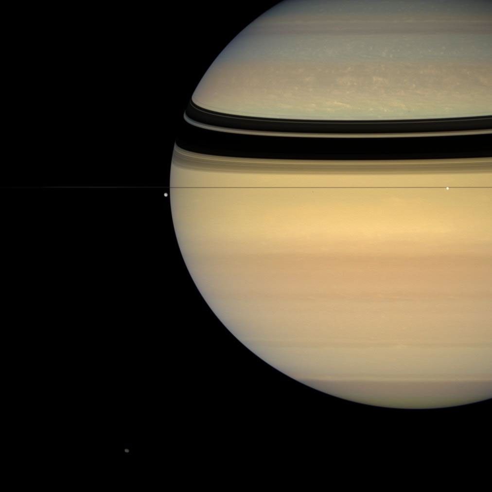 Saturn, Tethys, Enceladus, Hyperion and Epimetheus