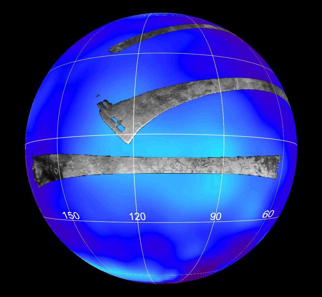 This map of Titan shows the location mapped with the Cassini radar mapper using its synthetic aperture radar imaging mode on April 30, 2006.