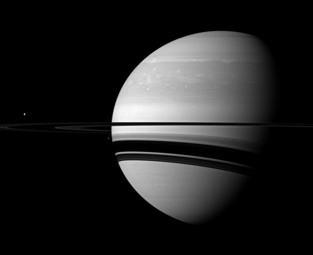Saturn, Tethys and Enceladus