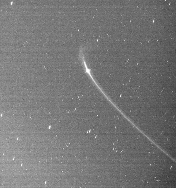 A faint arc of material orbiting with Saturn's small moon Anthe