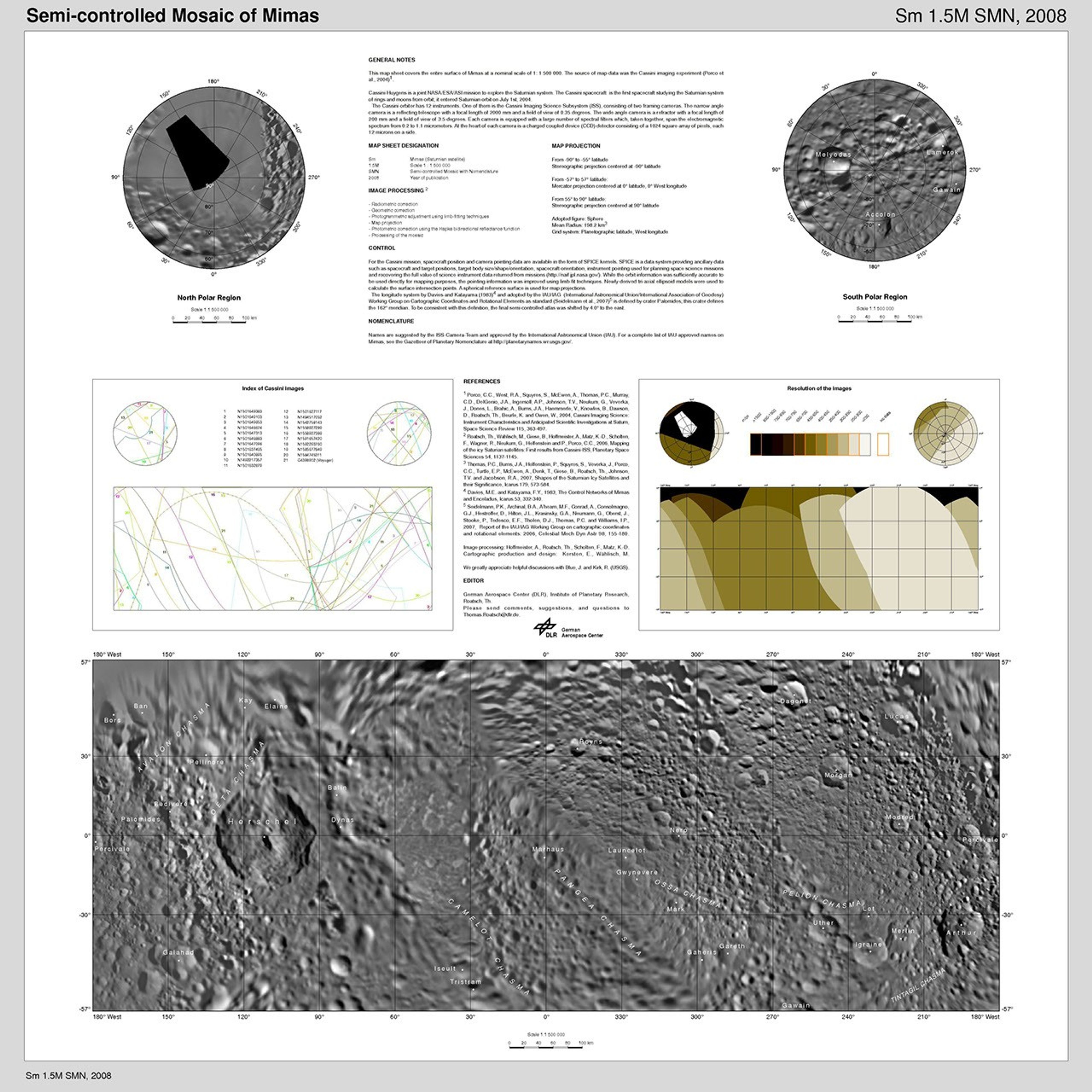 cartographic map sheet which forms a high-resolution Mimas atlas