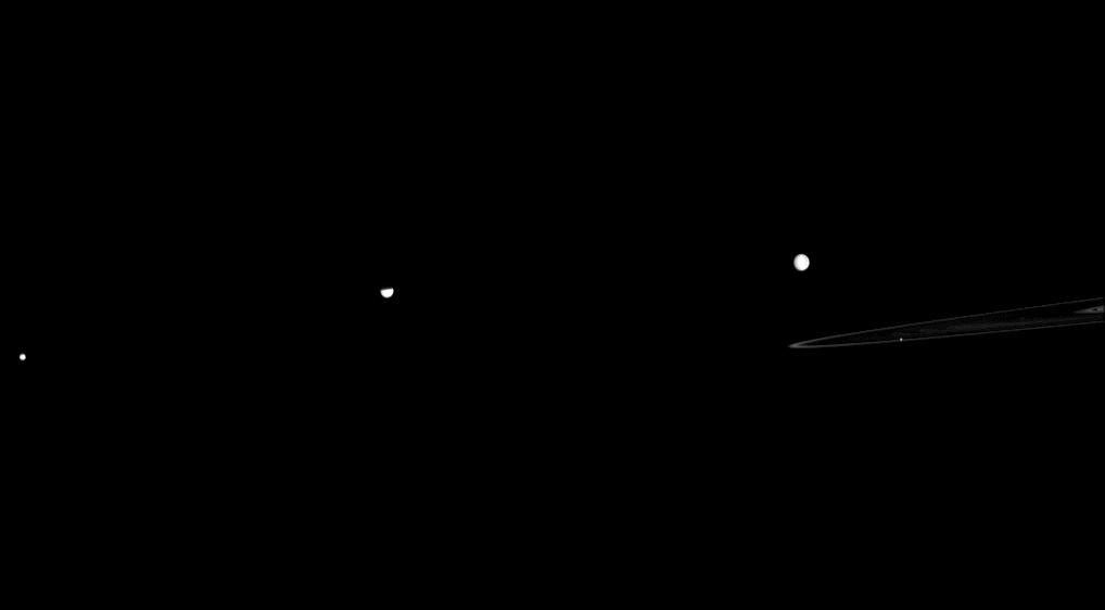 Mimas, Tethys, Rhea, Pandora and Saturn's rings