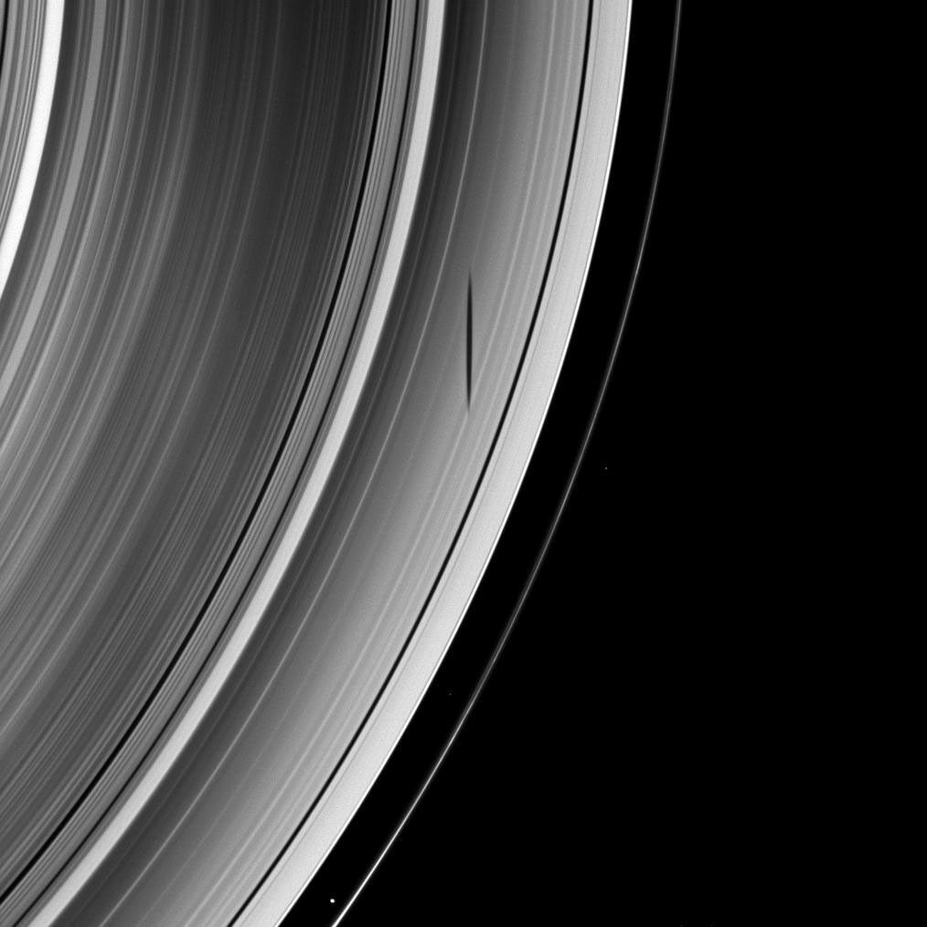 Mimas' shadow graces Saturn's A ring