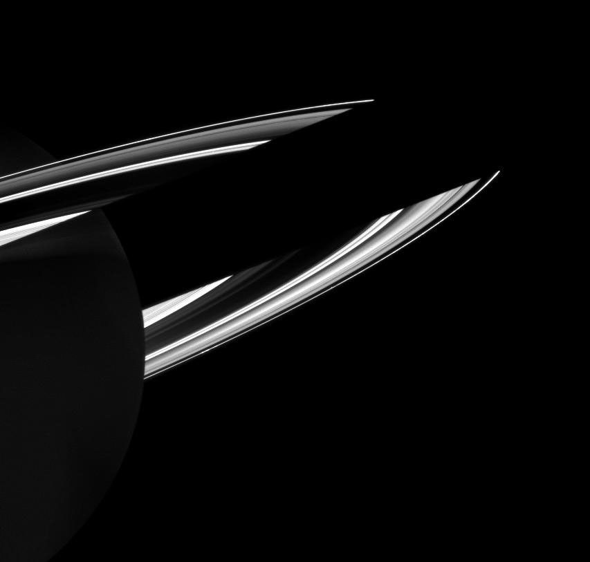 Saturn casts its shadow on the rings