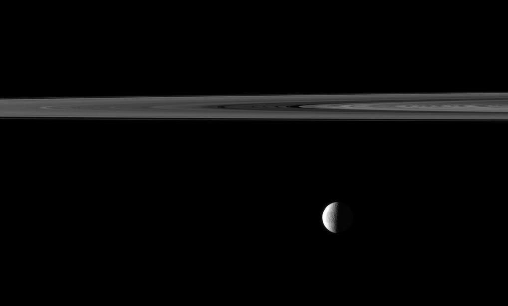 Tethys and Saturn's rings