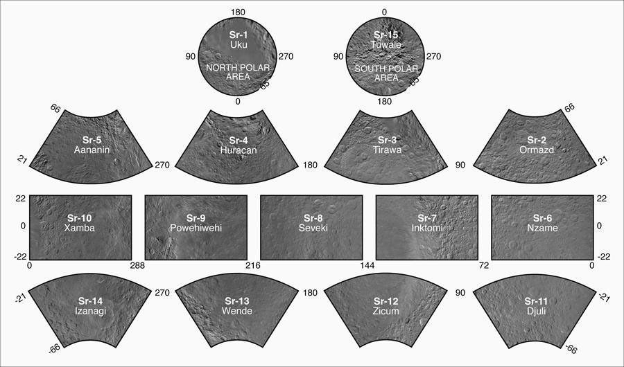 A set of cartographic map sheets from a high-resolution atlas of Rhea