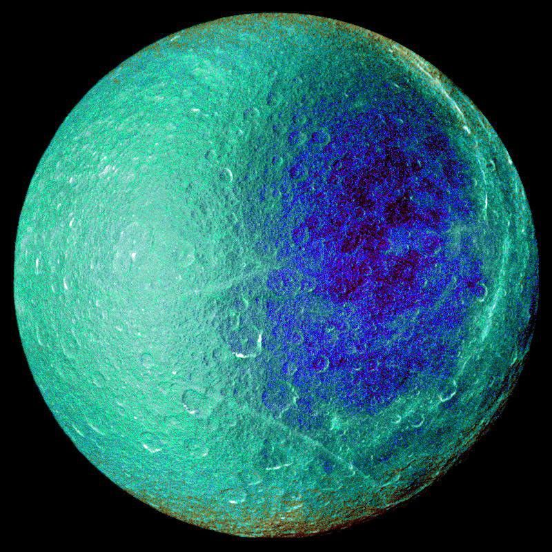 A false-color view of Rhea