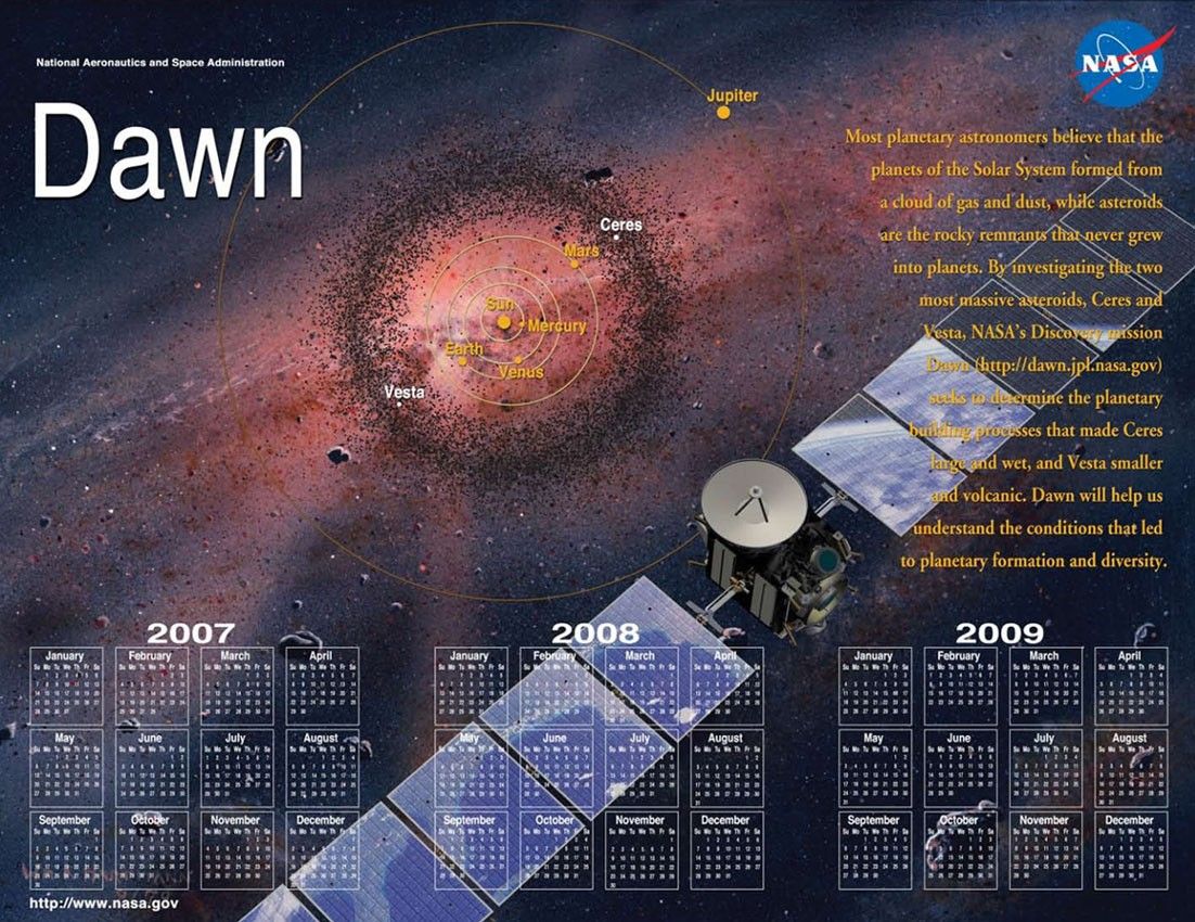 
			Dawn 2007-2012 Double-sided Mission Events Calendar - NASA Science			