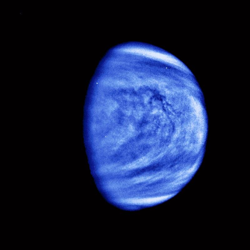 This picture of Venus was taken by the Galileo spacecrafts Solid State Imaging System on February 14, 1990, at a range of almost 1.7 million miles from the planet.