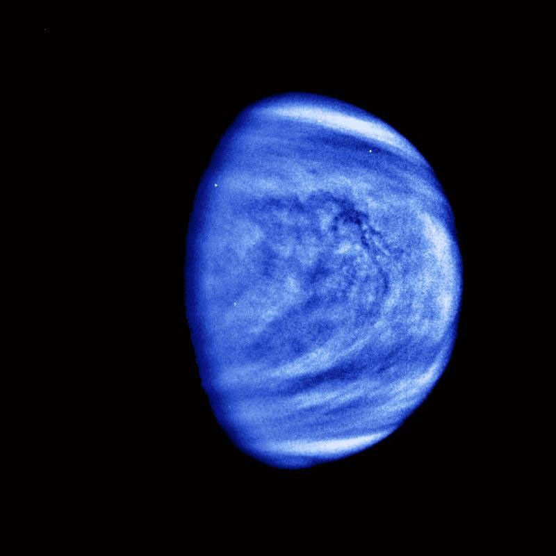 This picture of Venus was taken by the Galileo spacecrafts Solid State Imaging System on February 14, 1990, at a range of almost 1.7 million miles from the planet.
