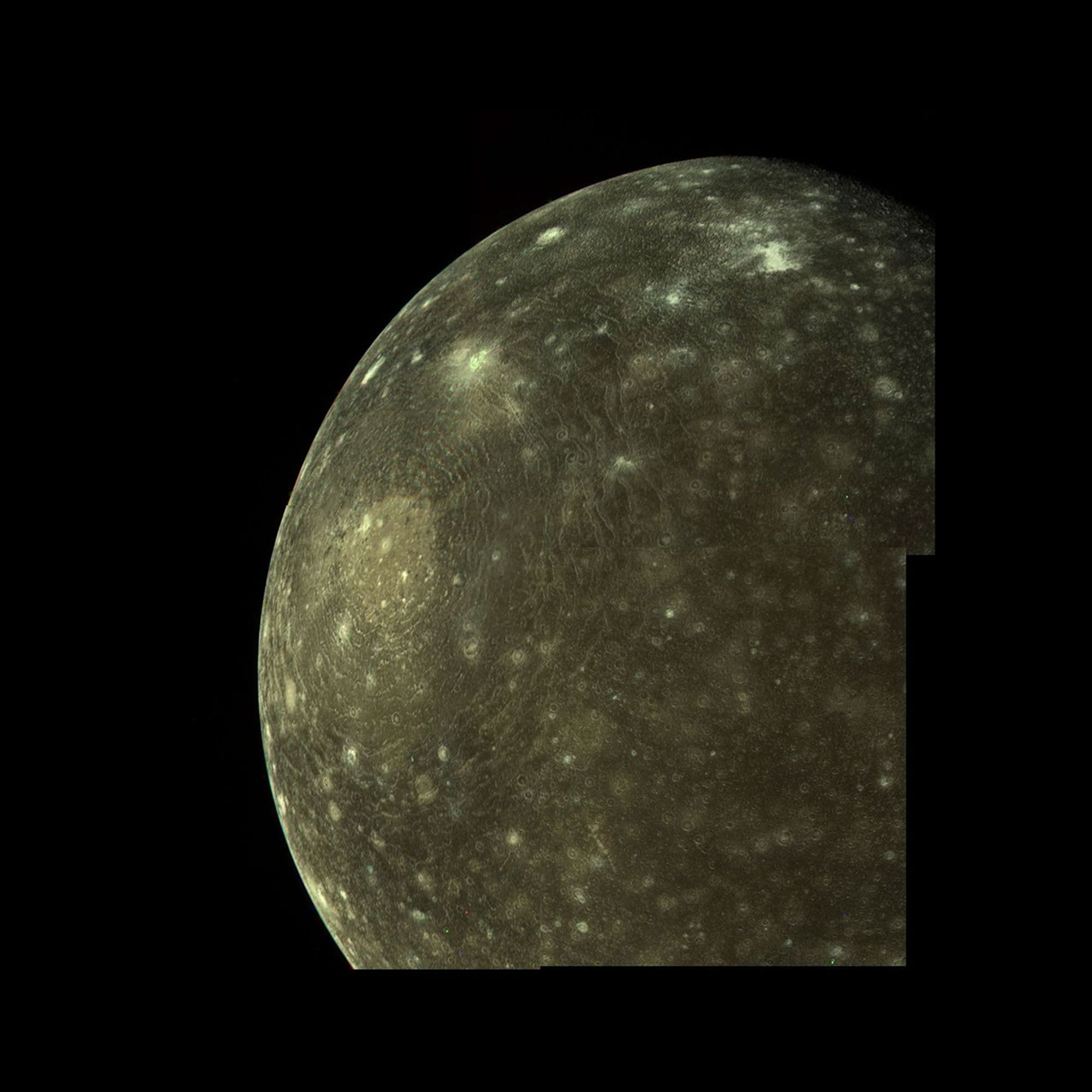 Callisto was revealed by NASA's Voyager cameras to be a heavily cratered and hence geologically inactive world.