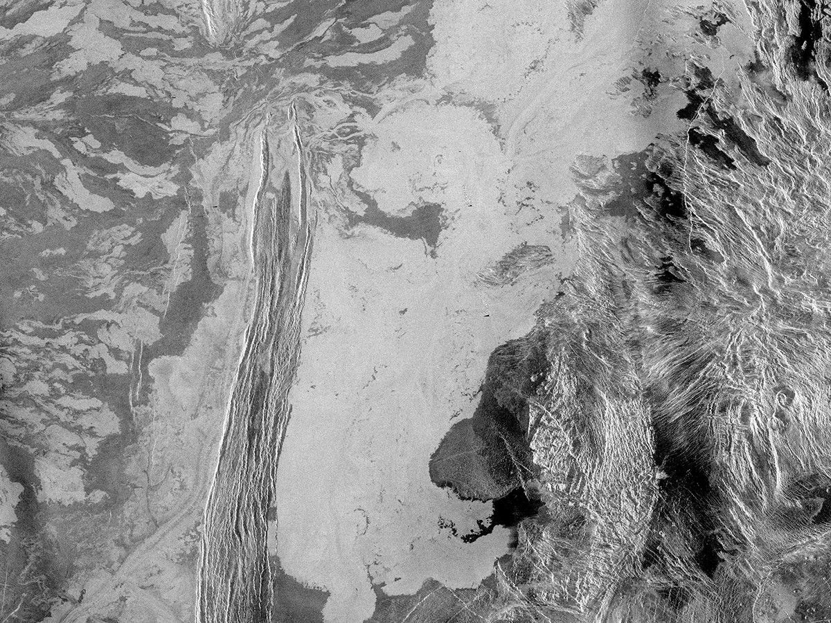 This is a 225 meter per pixel Magellan radar image mosaic of Venus, centered at 47 degrees south latitude, 25 degrees east longitude in the Lada region.