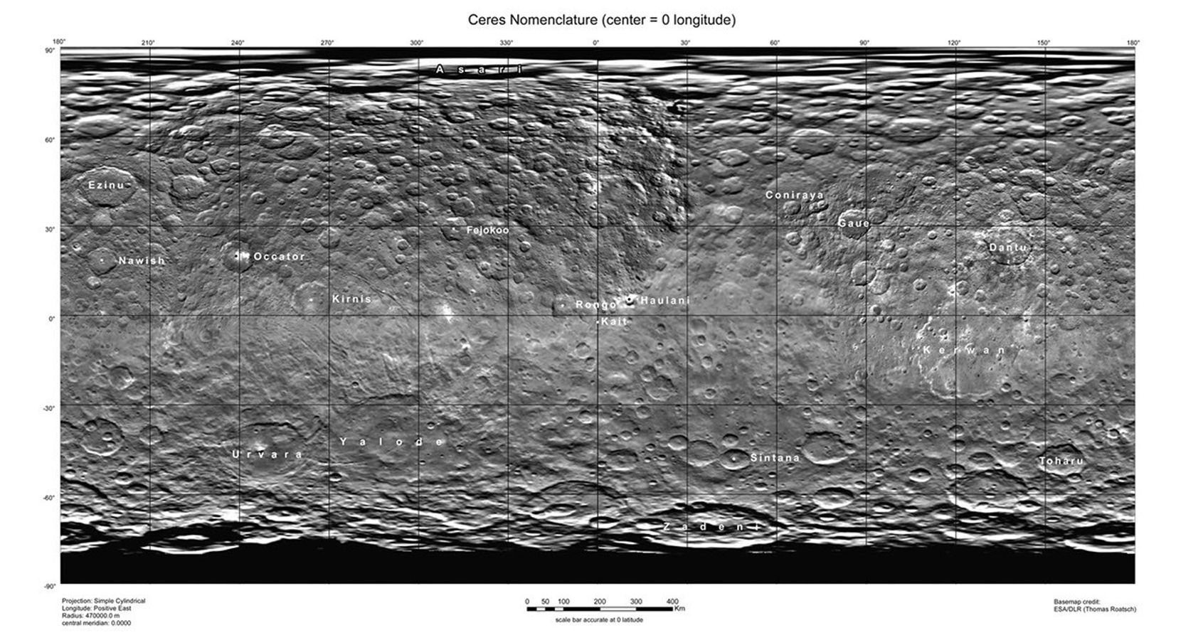 Ceres Map With Crater Names -- August 2015