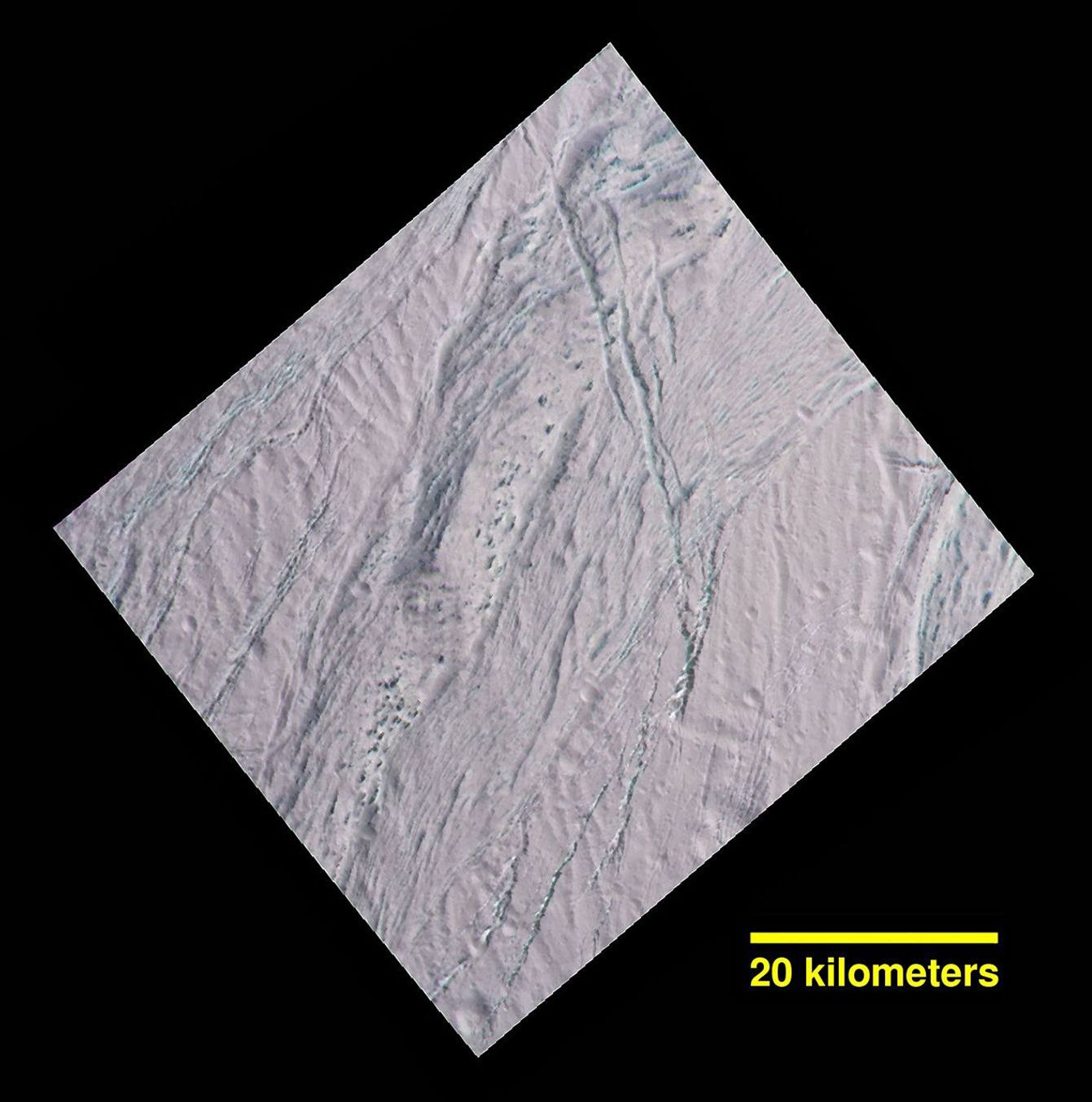 Color image of the surface of Enceladus.