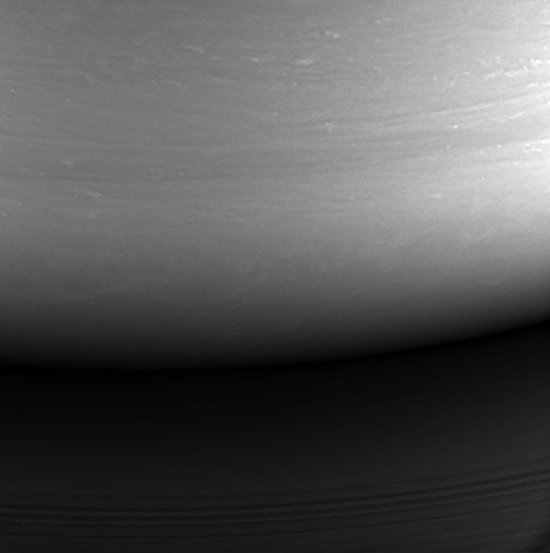 Black and white image of Saturn.