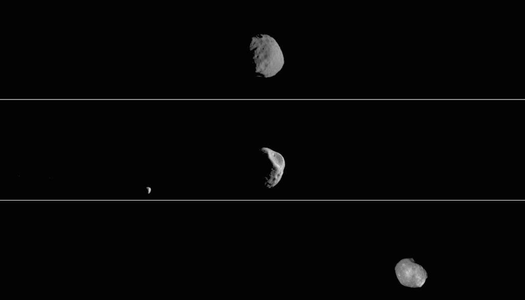 three views of rocky moonlet