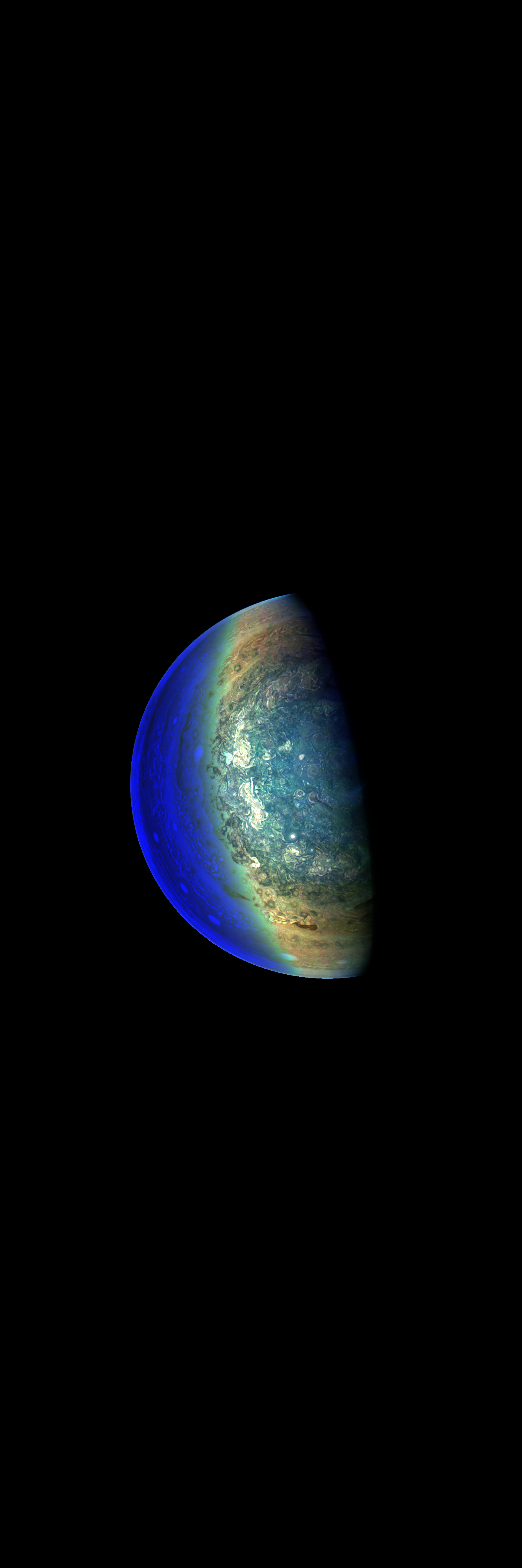 Cloud formations around the south pole of Jupiter