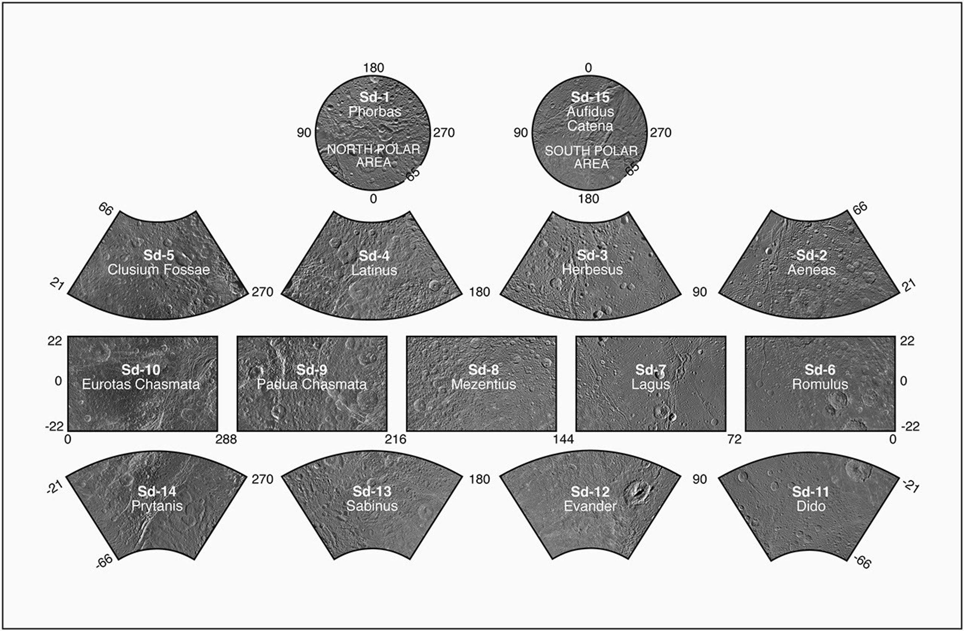 Presented here is a complete set of cartographic map sheets from a high-resolution Dione atlas