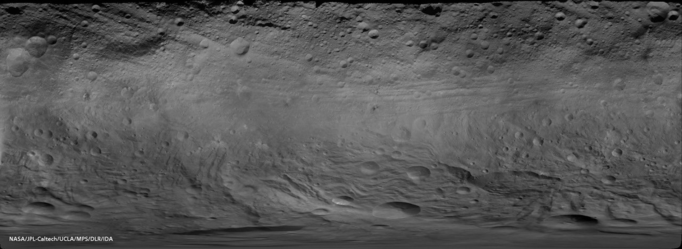 Map of Vesta's Equatorial Latitudes and Southern Hemisphere