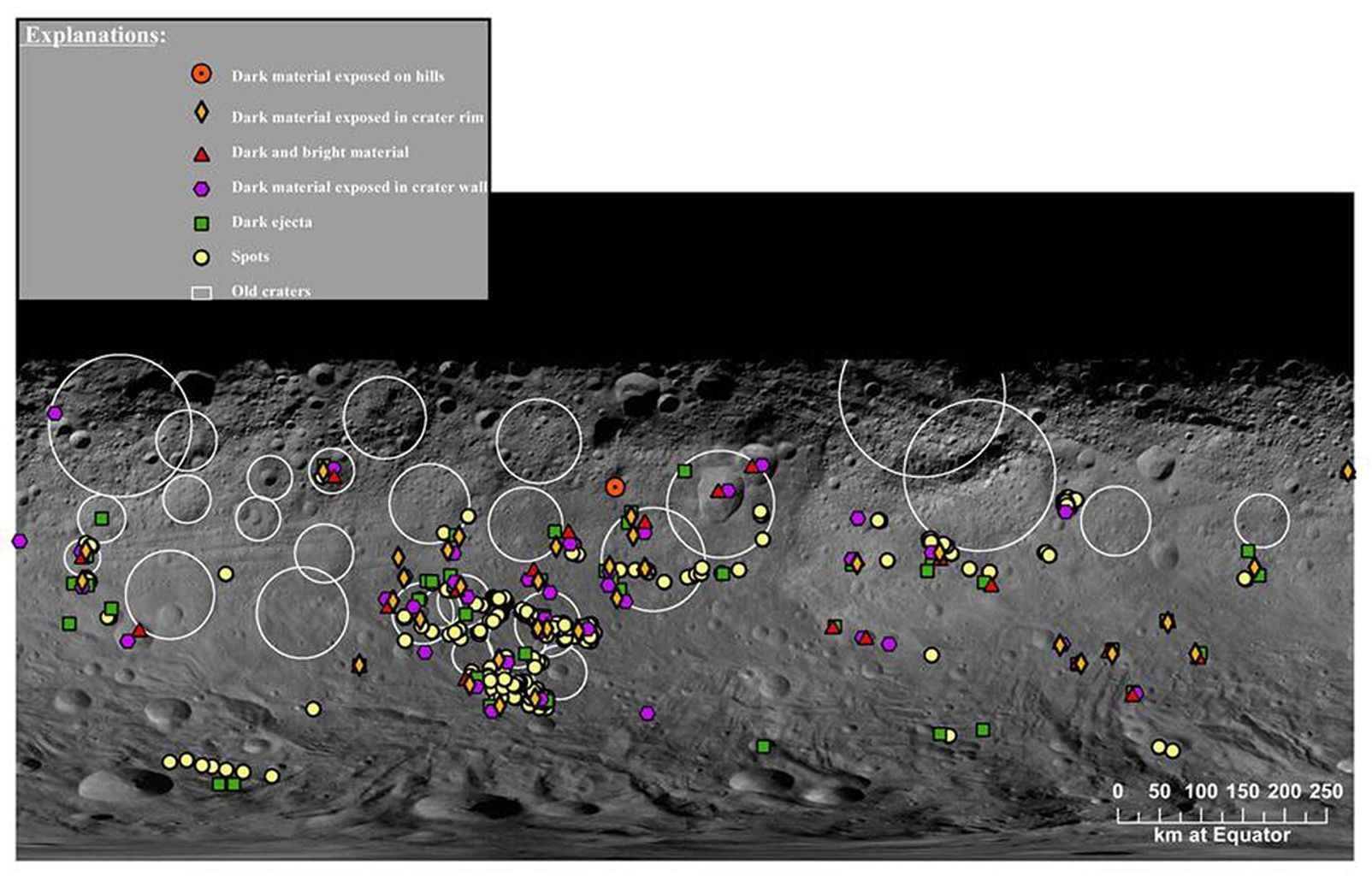Map of Dark Materials on Vesta