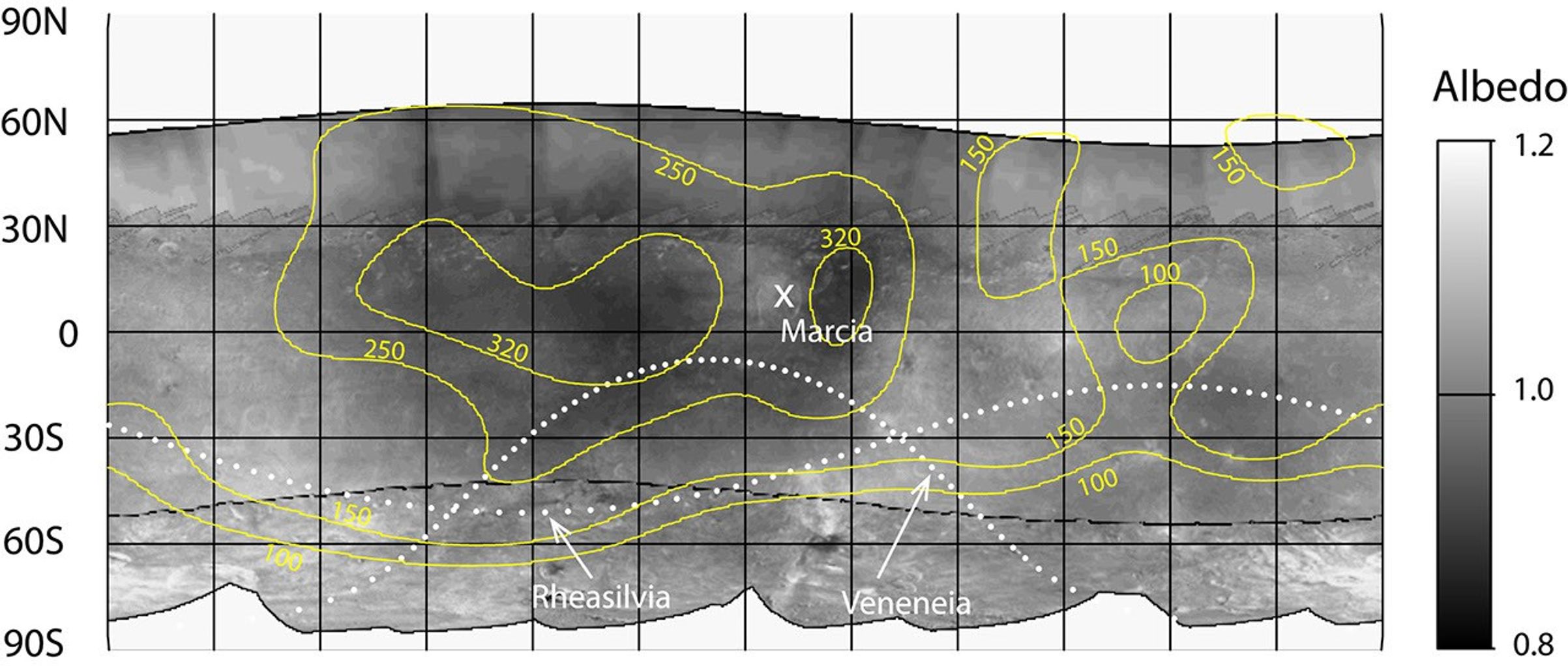 Contour Map of Hydrogen on Vesta