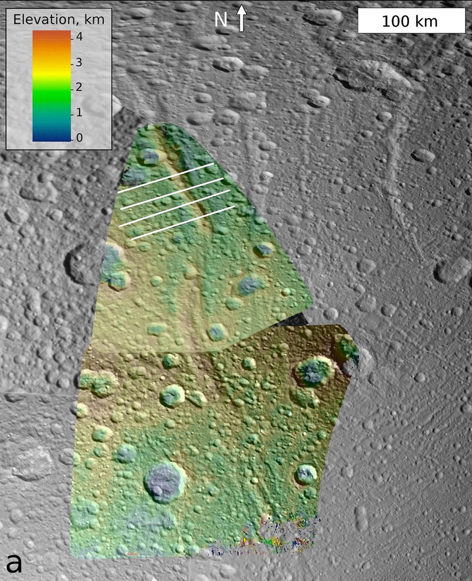 Topography of a mountain known as Janiculum Dorsa on the Saturnian moon Dione