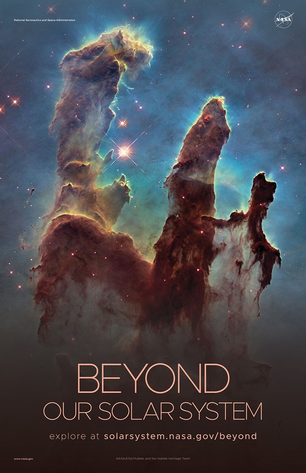 Image of pillars of dust and gas and stars.