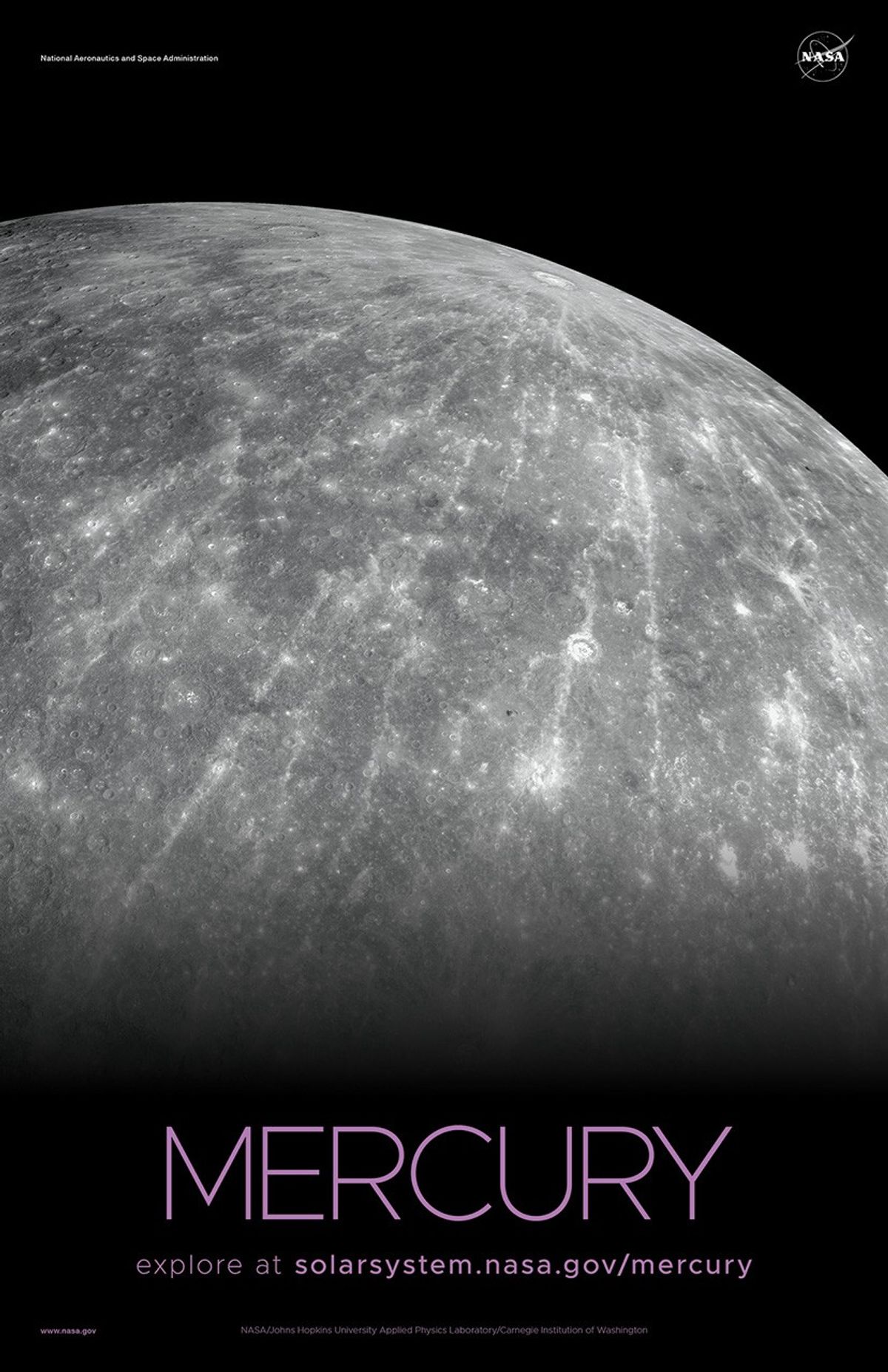 Close up view of the limb of Mercury showing a battered, cratered surface.