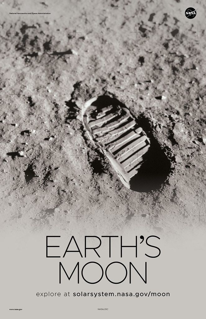 Iconic Apollo 11 boot print in the soil of the Moon.