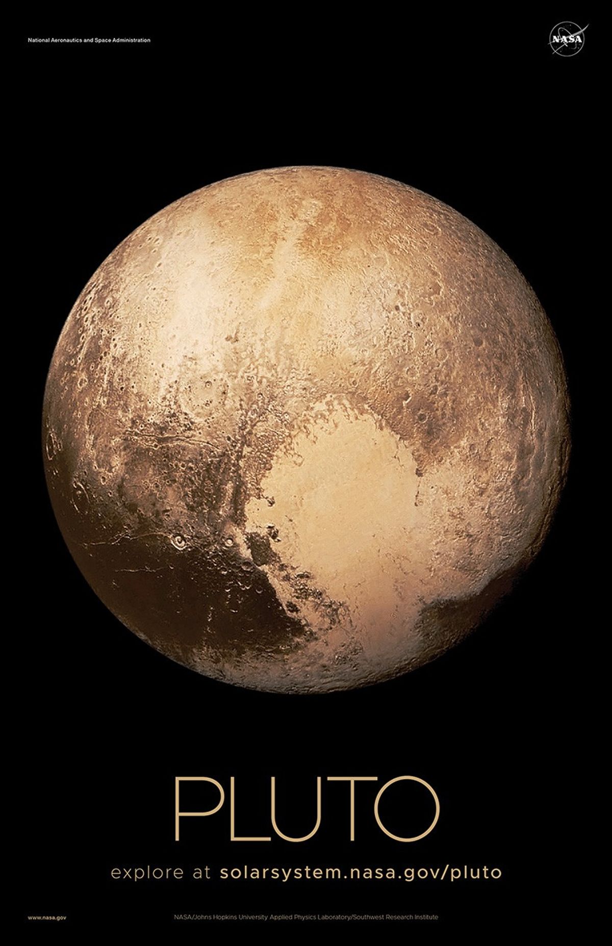 Color-enhanced view of Pluto that shows the heart-shaped region known as Sputnik Planitia.