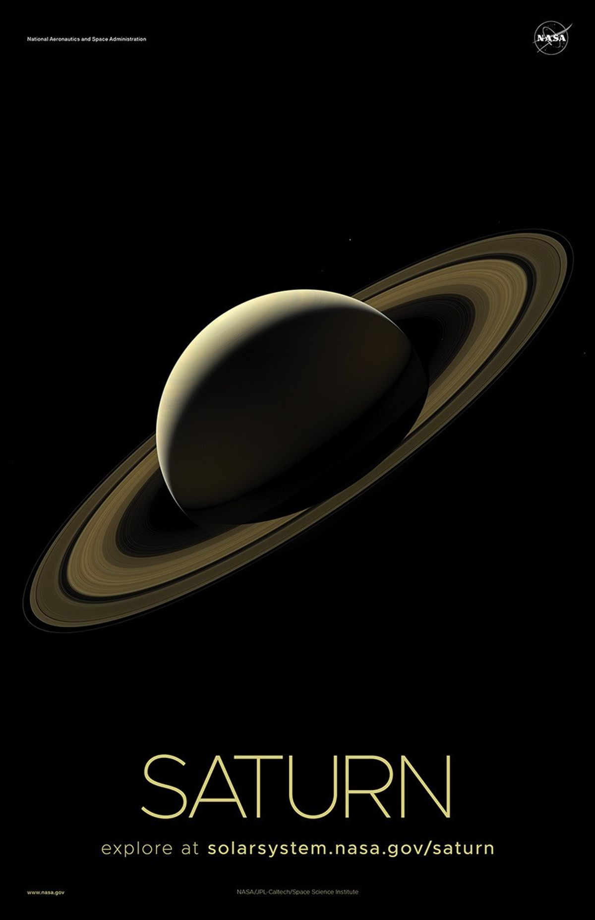 Saturn and its rings partially illuminated by sunlight.