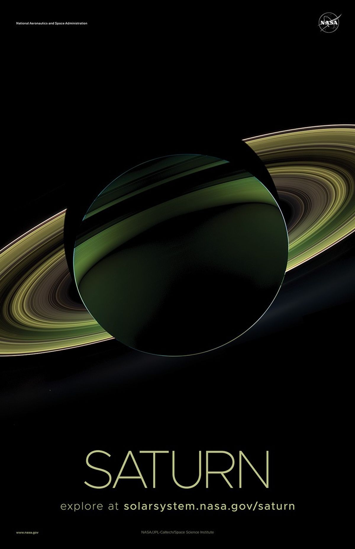 Color enhanced view of Saturn and its rings.