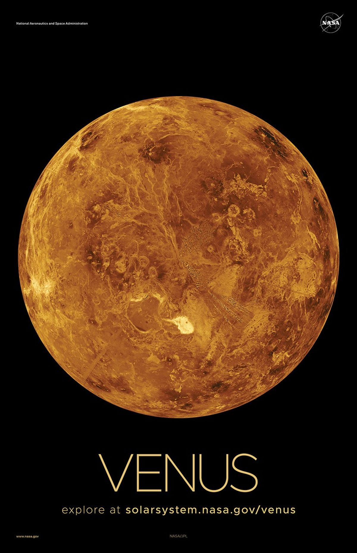 Full disk of Venus with clouds stripped away.