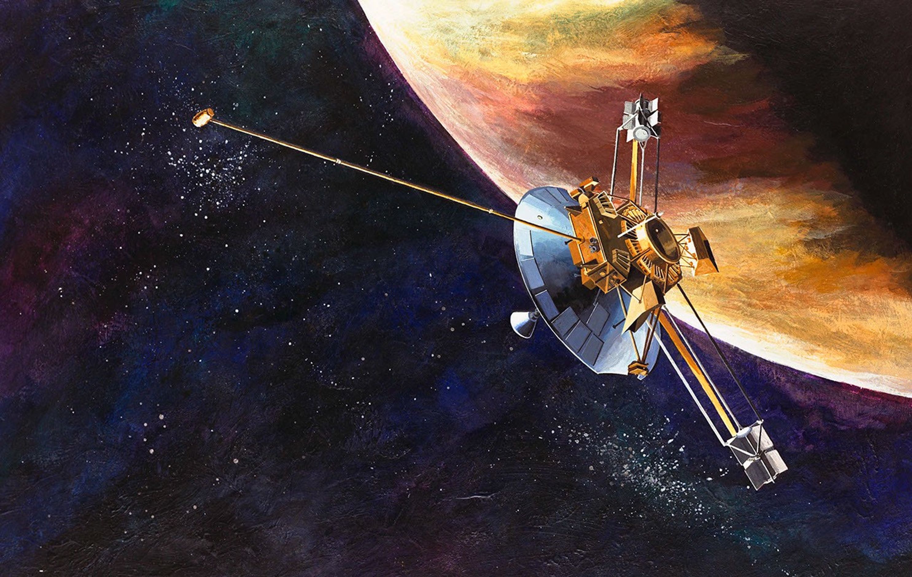 Artist's concept of a spacecraft flying past Jupiter