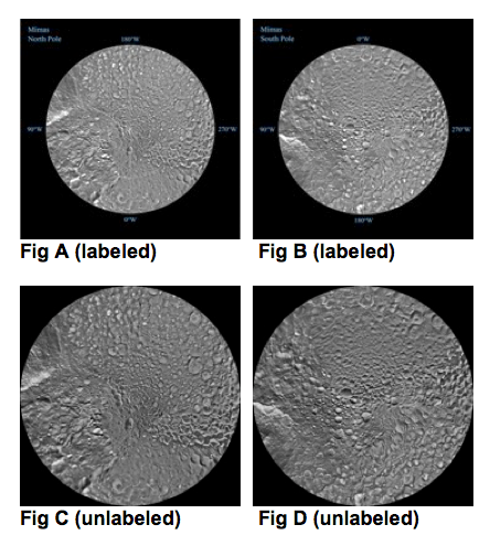 Map of Mimas north and south poles