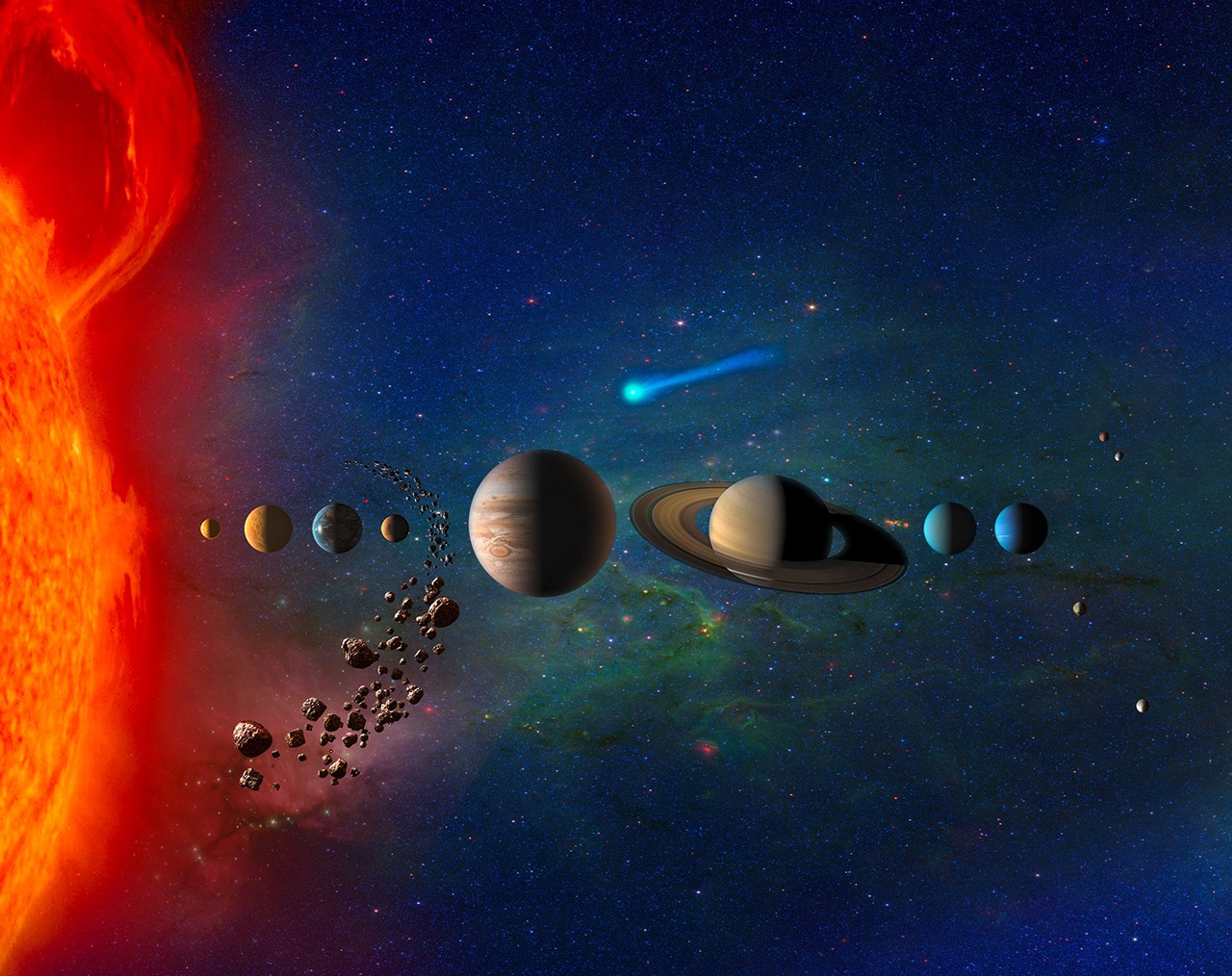 This image shows an artist's impression of the Solar System