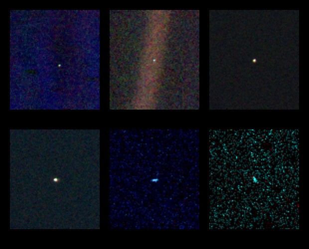 These six narrow-angle color images were made from the first ever 'portrait' of the solar system taken by Voyager 1, which was more than 4 billion miles from Earth and about 32 degrees above the ecliptic.