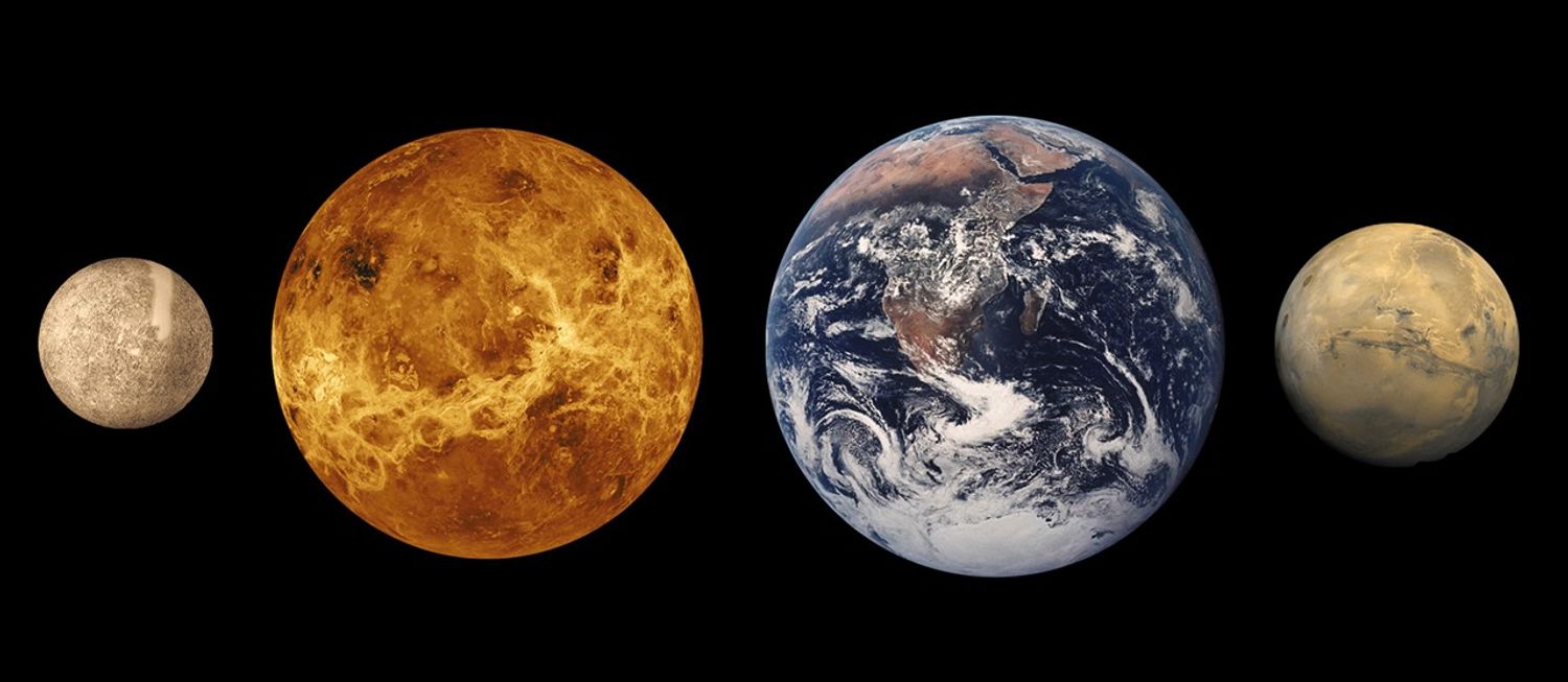 Line up showing four rocky planets in a row.